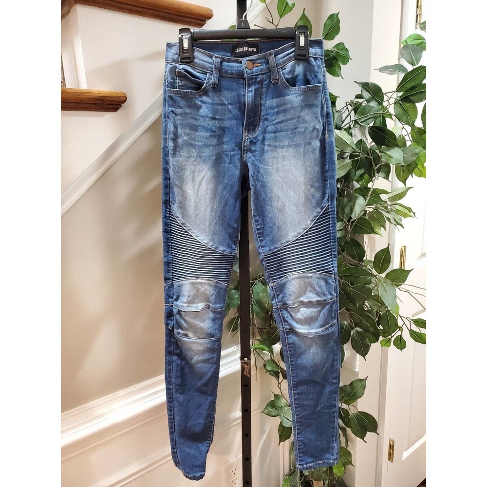 Fashion Nova Women Blue Denim Cotton High Rise Pull On Skinny Ankle Pant Size 3